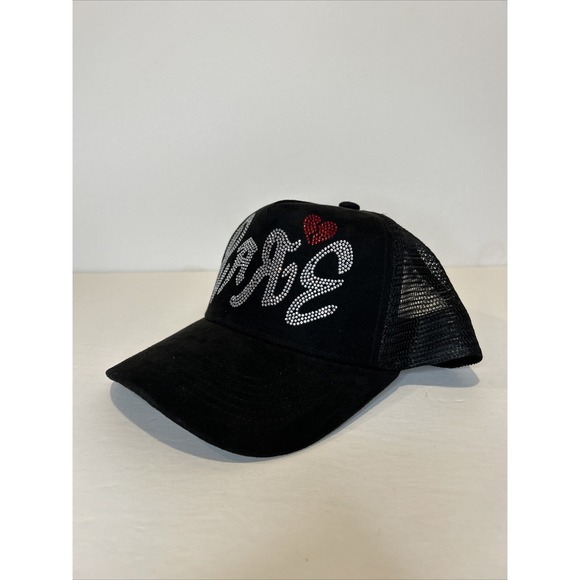 Versatile is Rare Rhinestone Black Spiderweb Heart Trucker Hat Cap One Size Used - Picture 3 of 7